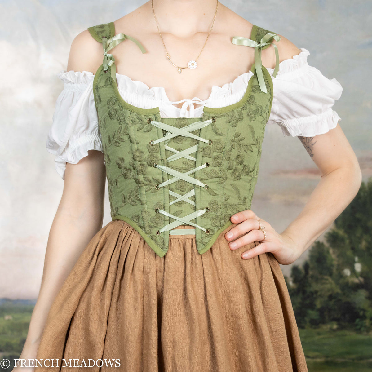 ClusterFrock: 1872 Green Embroidered Corset