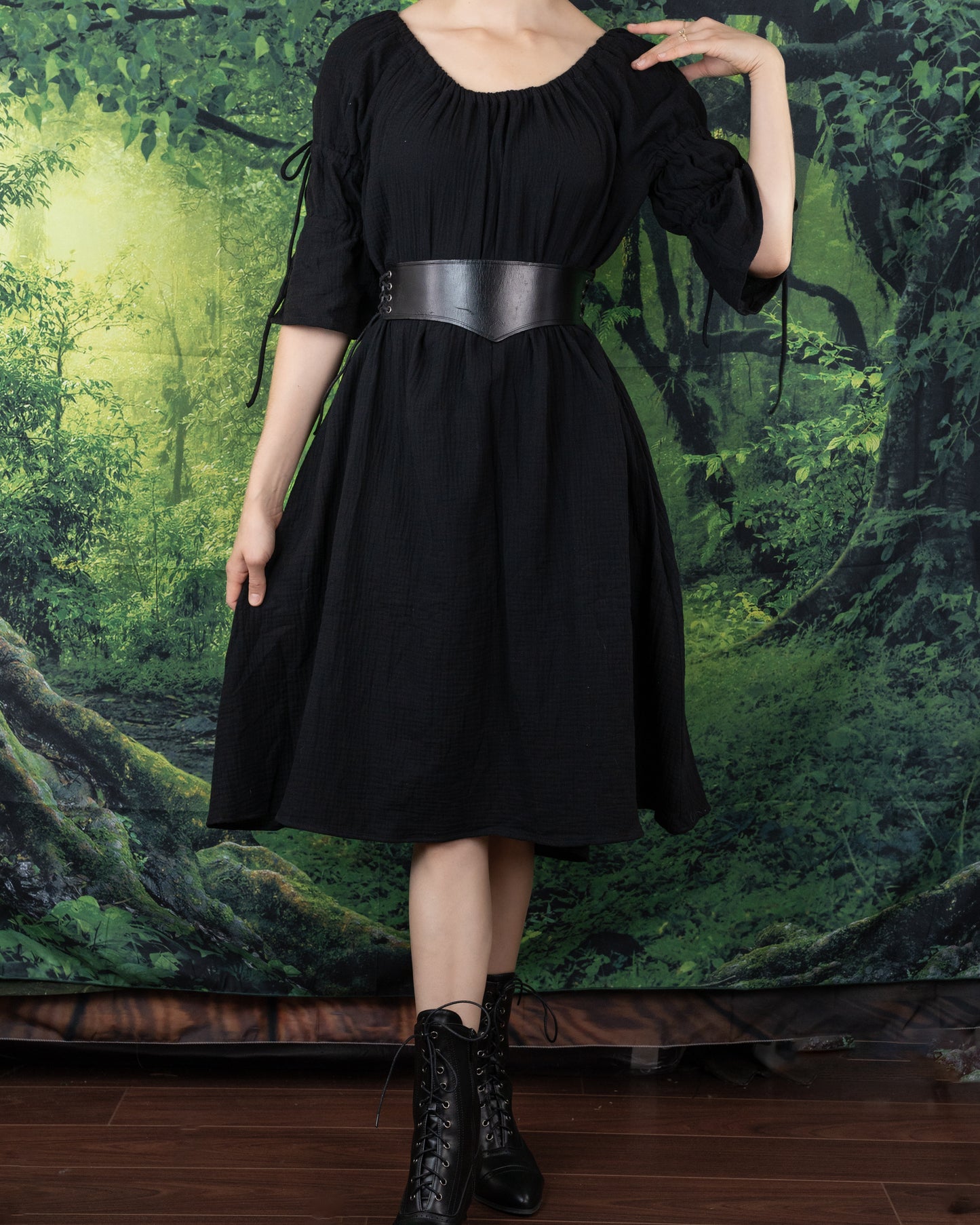 Black Cotton Puff Sleeve Chemise