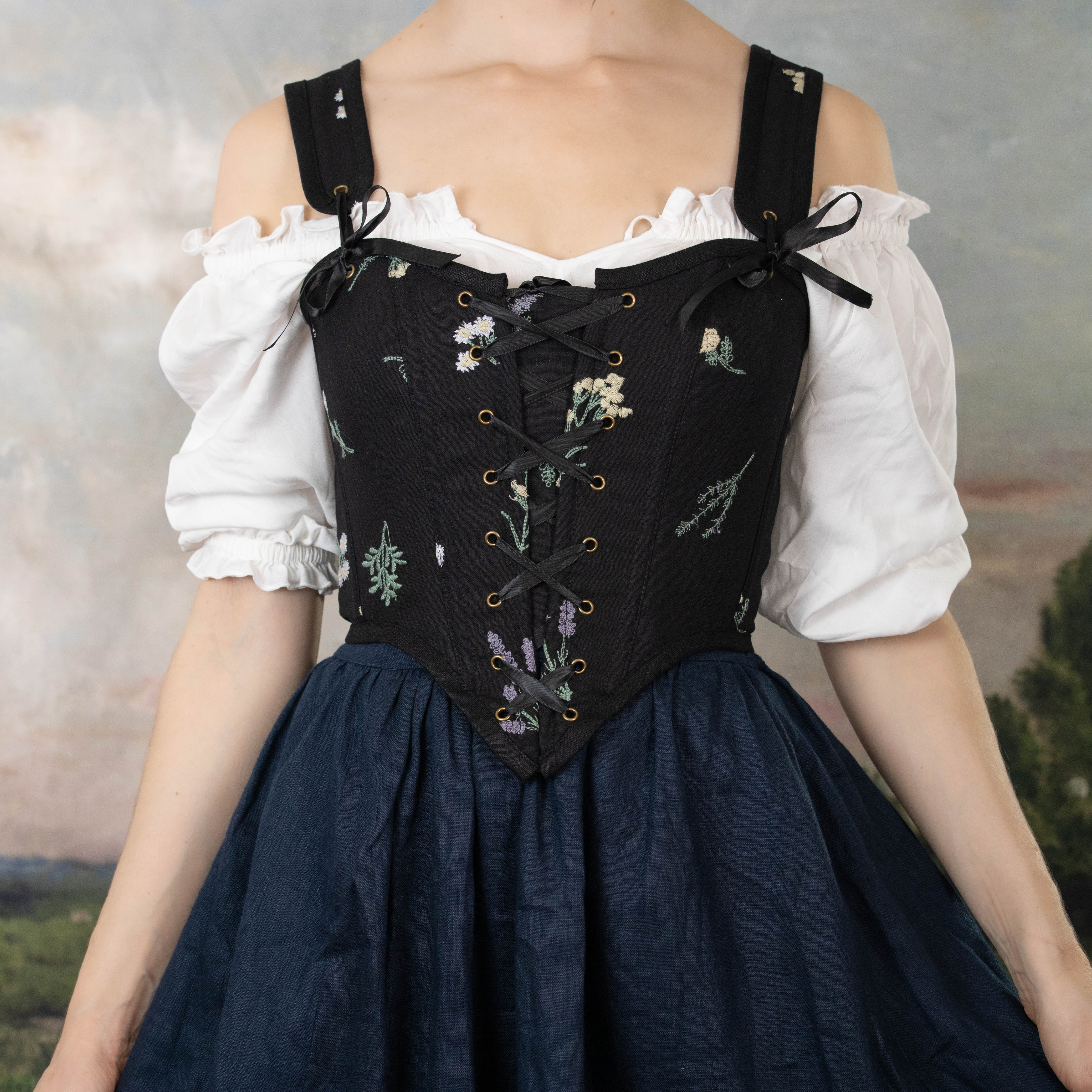 Black Wildflower Corset Top Renaissance Faire Corset French Meadows