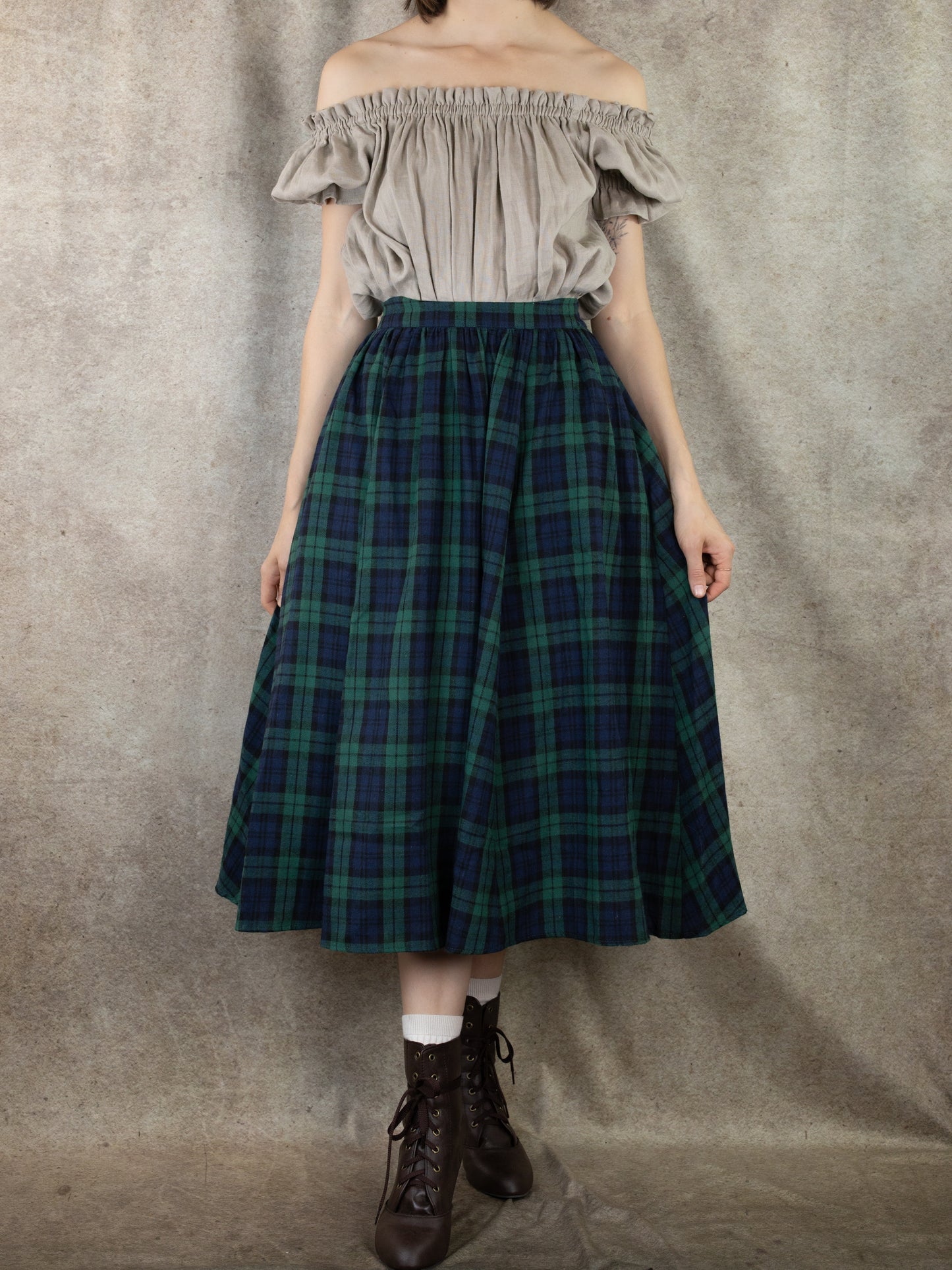 Blue and Green Plaid Midi Skirt French Meadows