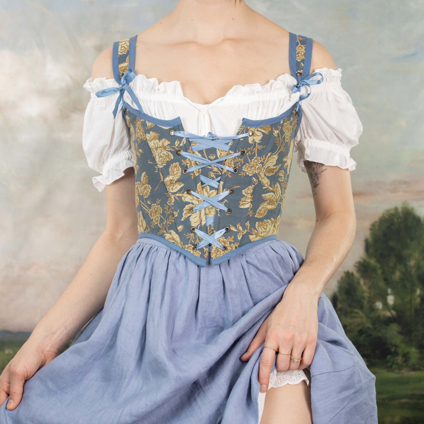 Blue and Gold Floral Renaissance Bodice – French Meadows