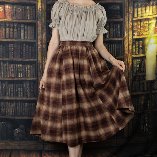 Brown plaid full skirt best sale