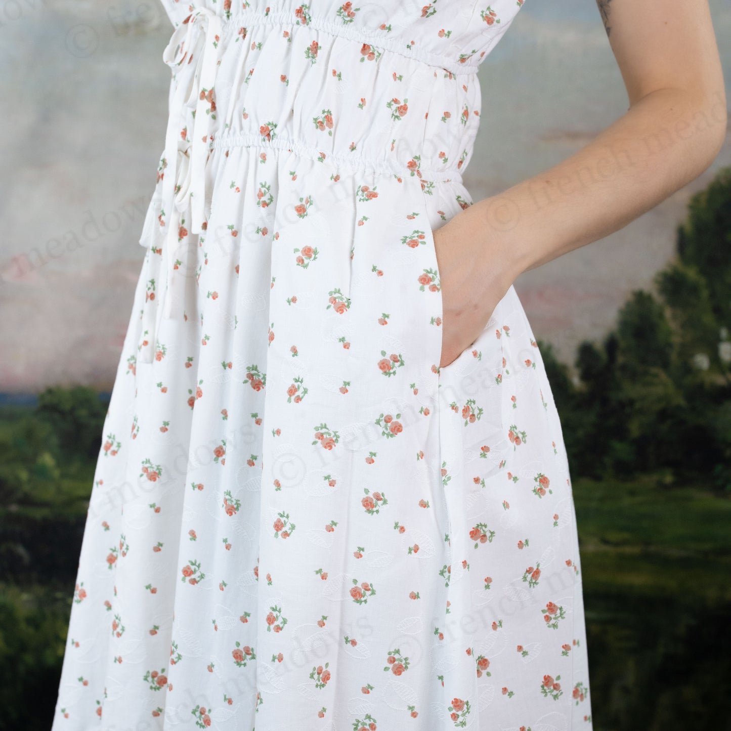 White Ditsy Floral Milkmaid Dress