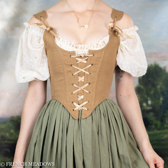 RESERVED for Viktoriatomlin Green and Brown Earth Toned Renaissance Medieval  Underbust Bodice Corset Sz. S 