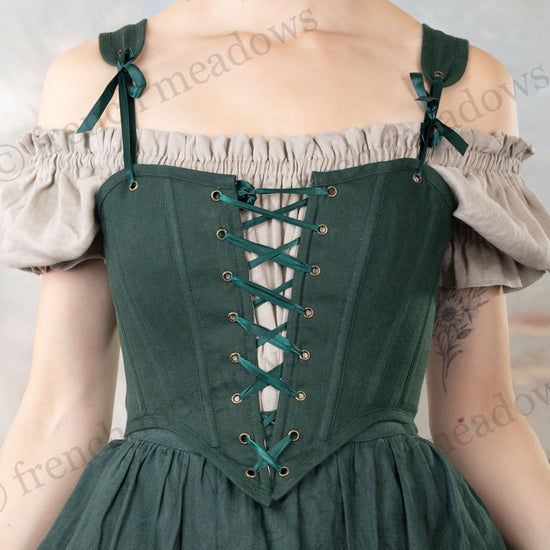 Evergreen Linen High Back Corset Bodice