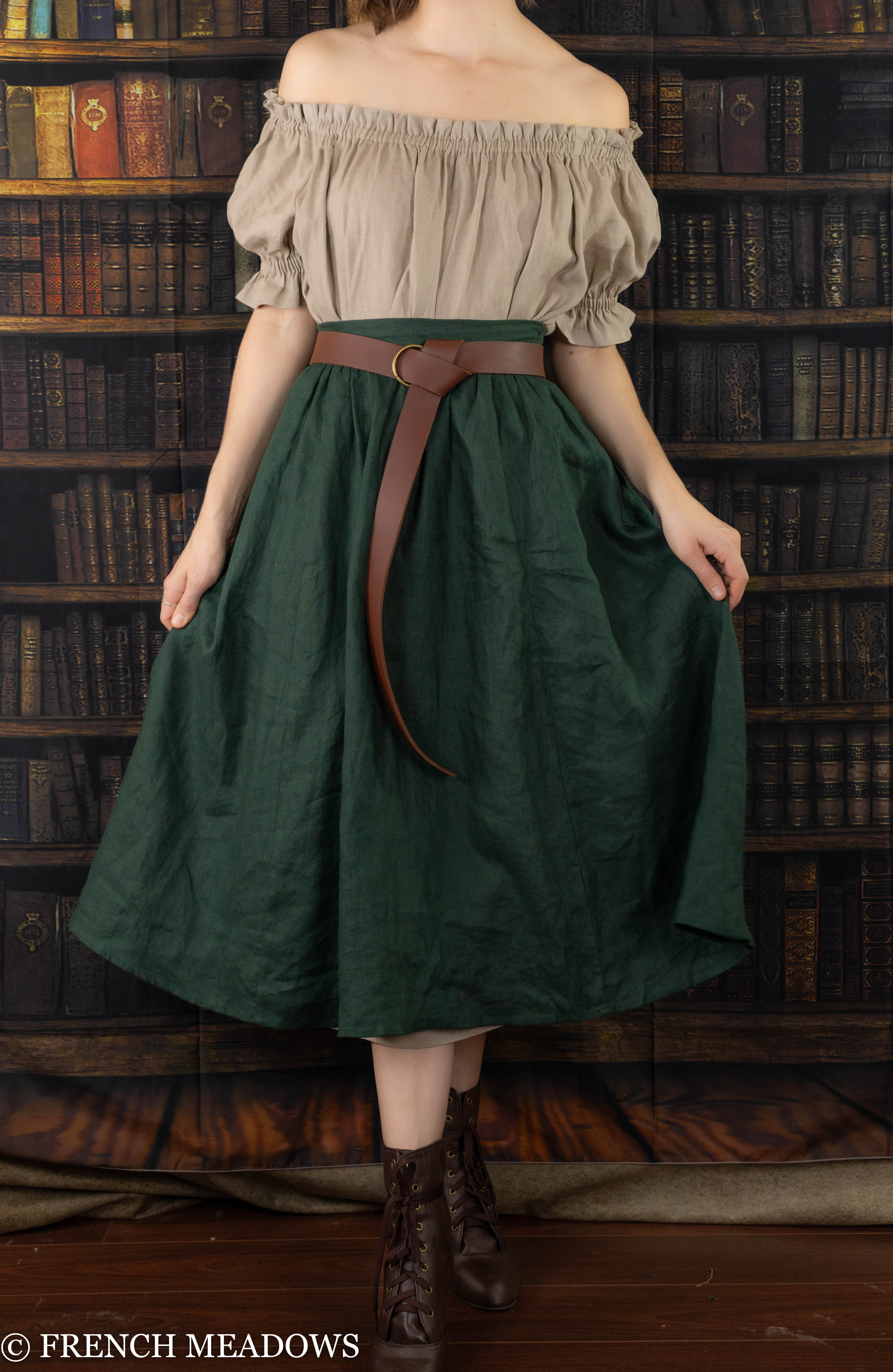 Linen green skirt sale