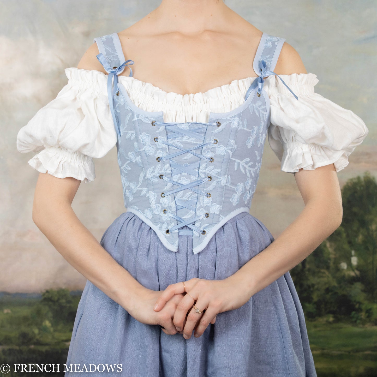 Light Blue Embroidered Floral Renaissance Bodice – French Meadows