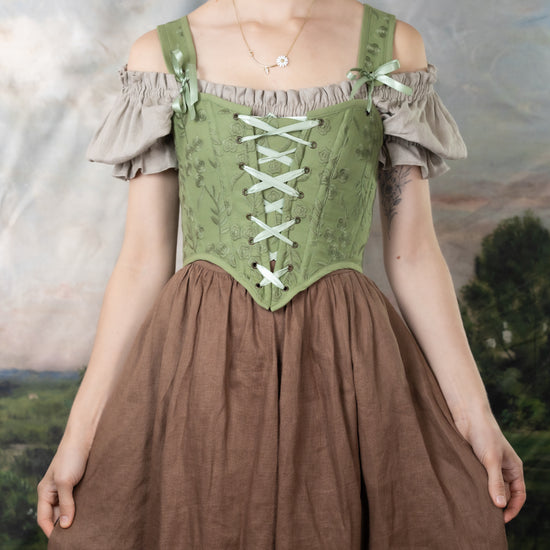 Moss Green Embroidered Floral Corset Top