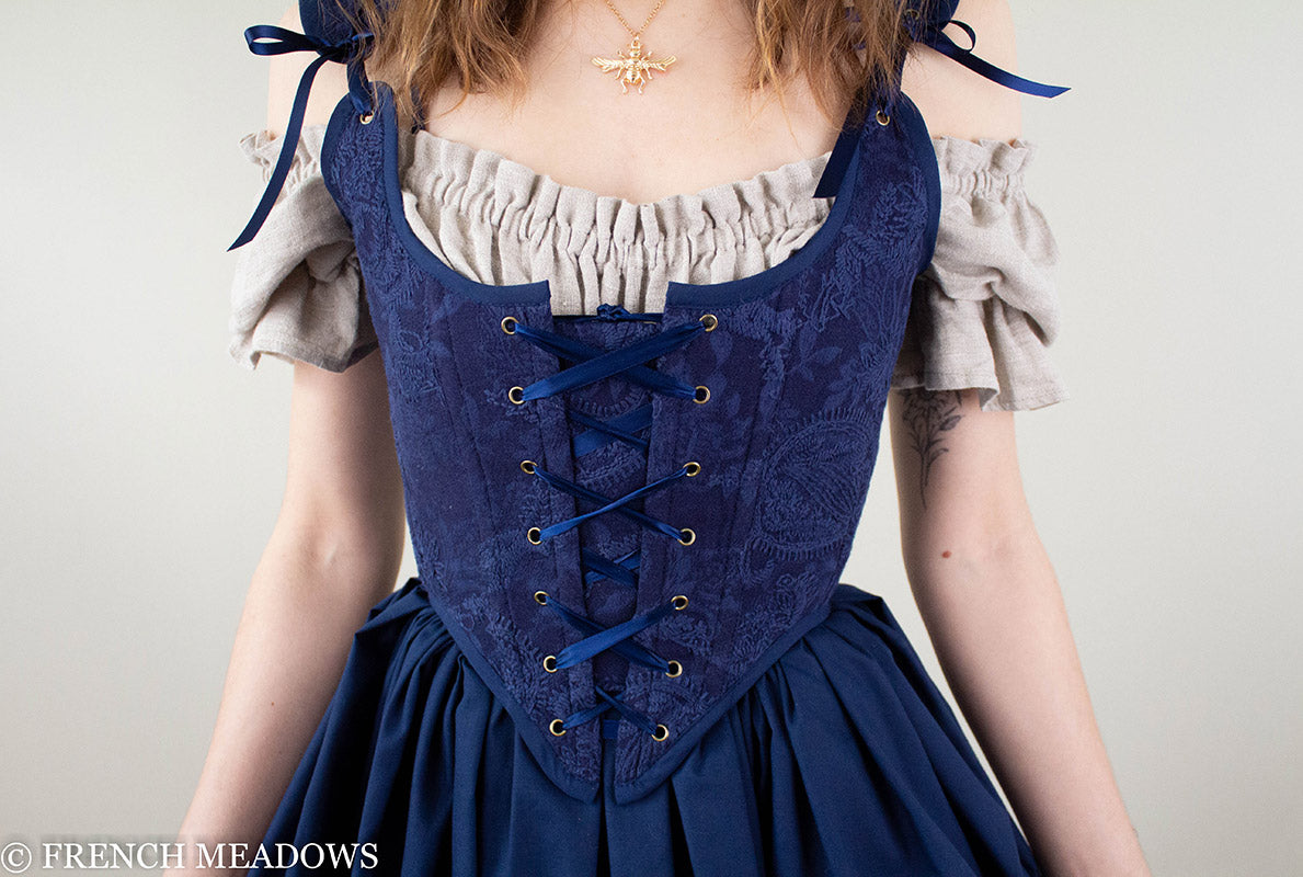 Renaissance Corset Bodice in Blue and Gold Jacquard Snow White Costume  Stays Elizabethan Overbust Goblincore Medieval Corset Top Navy -  Canada