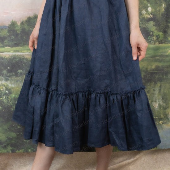 Navy Blue Linen Midi Skirt