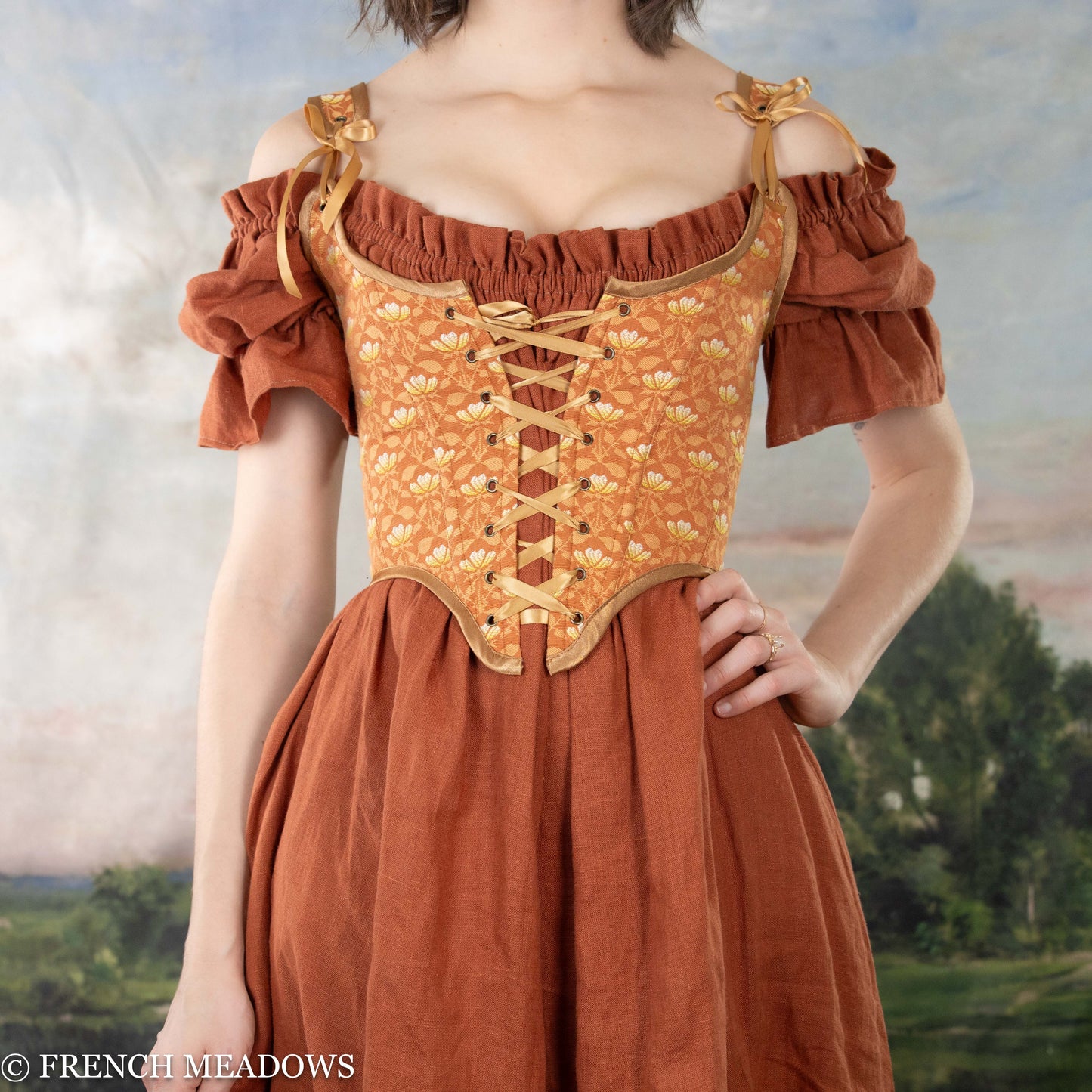 Floral French Dress, Renaissance Corset Dress, Victorian Dress