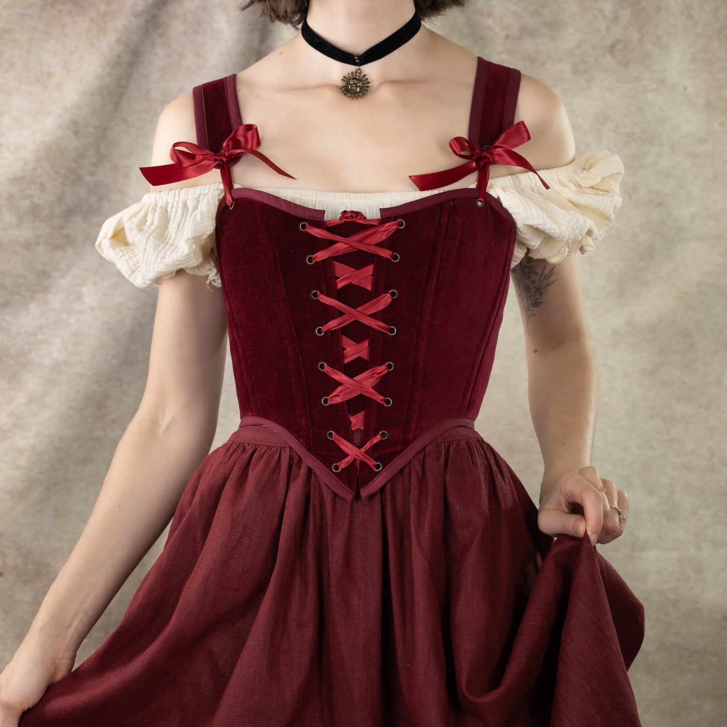 Dark Red Velvet Corset Top