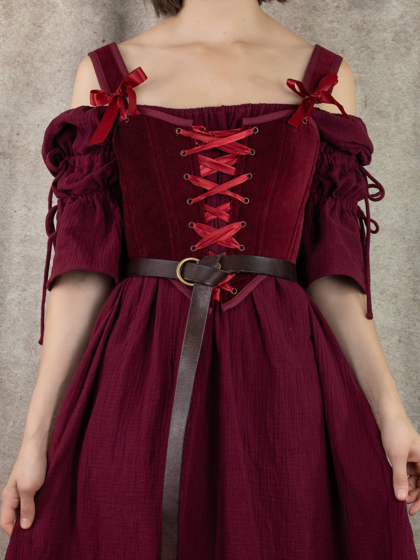 Dark Red Cotton Puff Sleeve Chemise