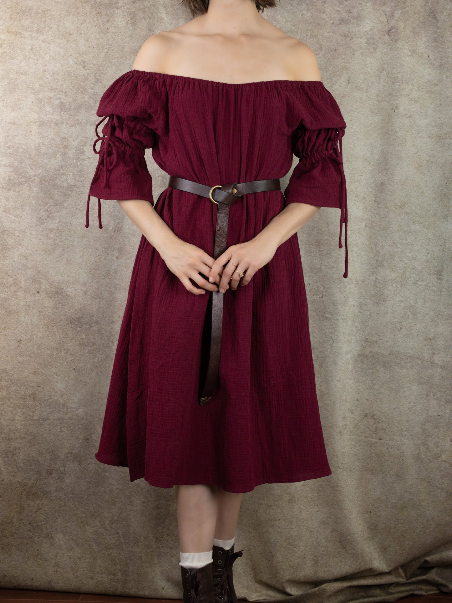 Dark Red Cotton Puff Sleeve Chemise