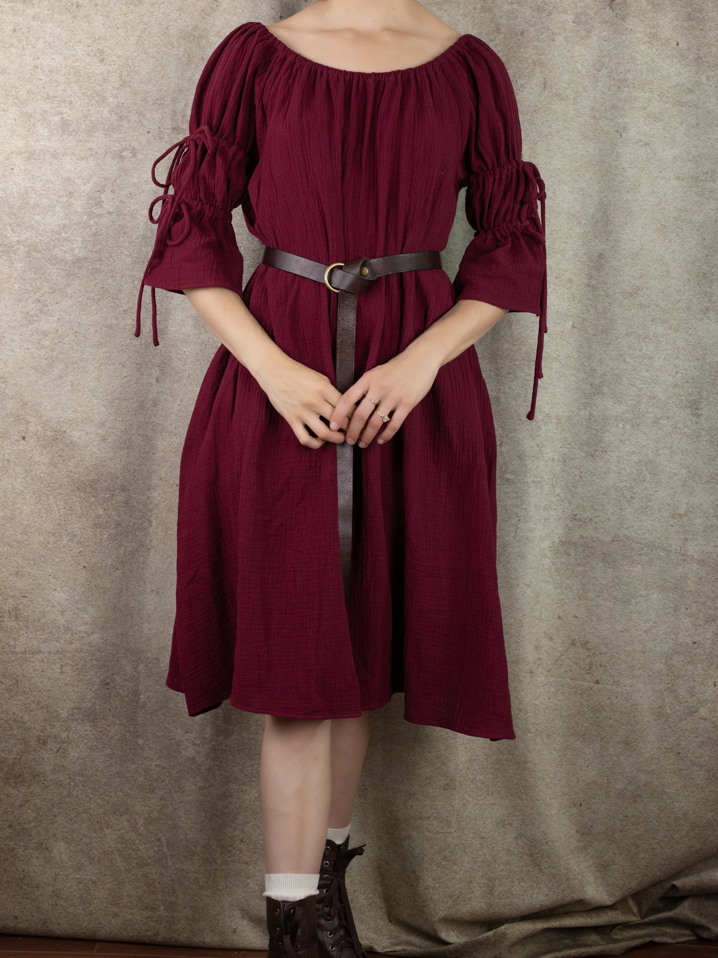 Dark Red Cotton Puff Sleeve Chemise