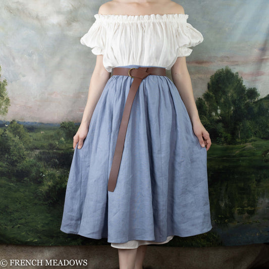 Regency Blue Linen Midi Skirt - Final Sale