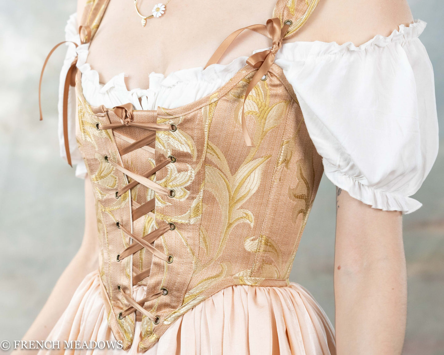 Rose Gold Hand Embroidered Corset Top Design by Jubinav Chadha at