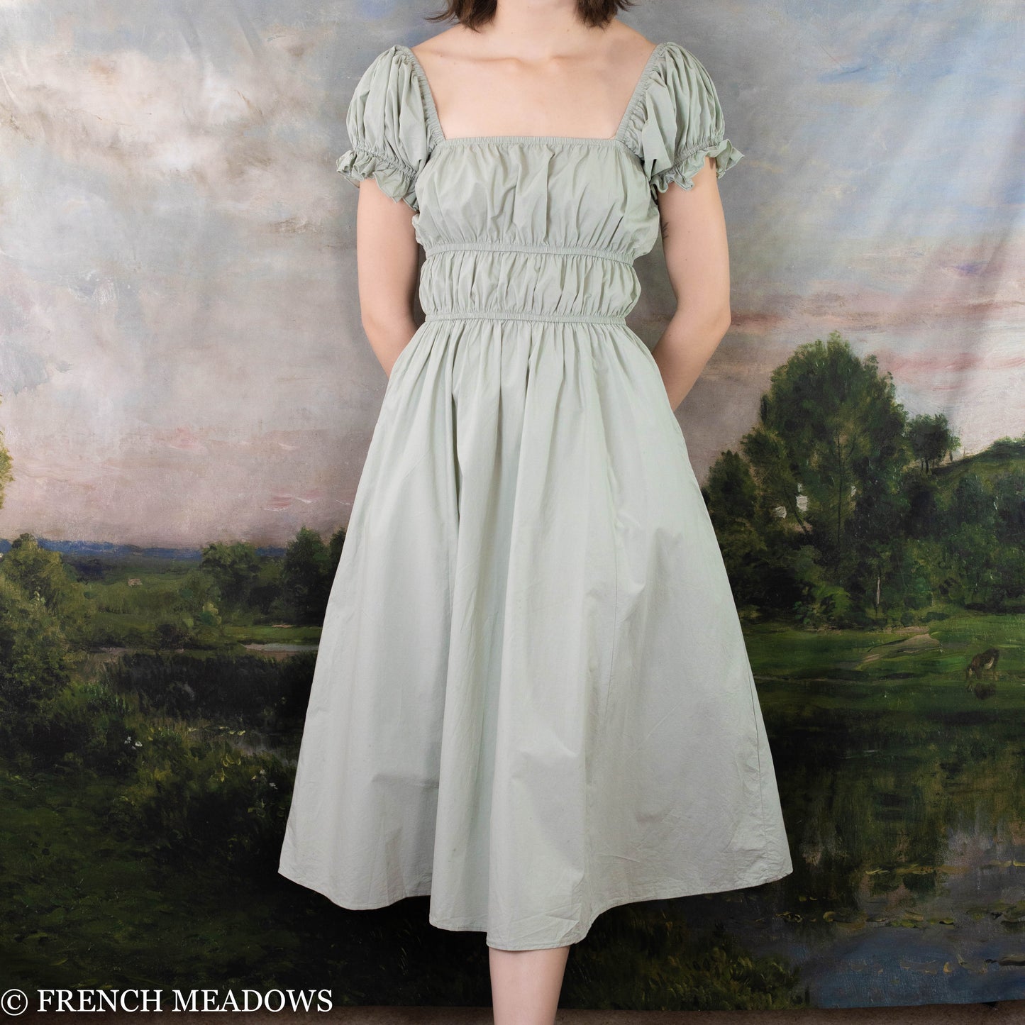 Sage Green Cotton Milkmaid Dress  Cottagecore Dress – French Meadows