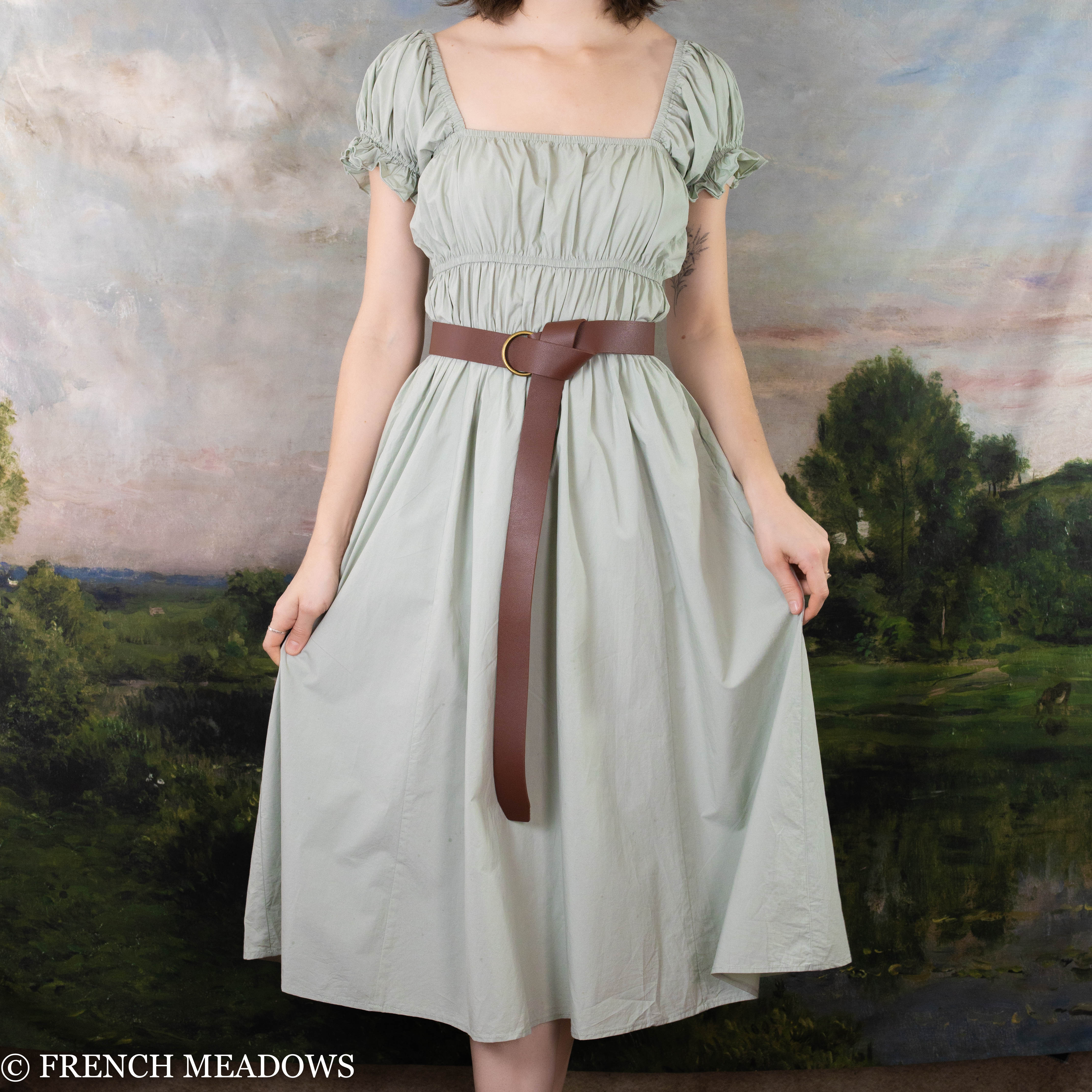 Sage Green Cotton Milkmaid Dress Cottagecore Dress French Meadows