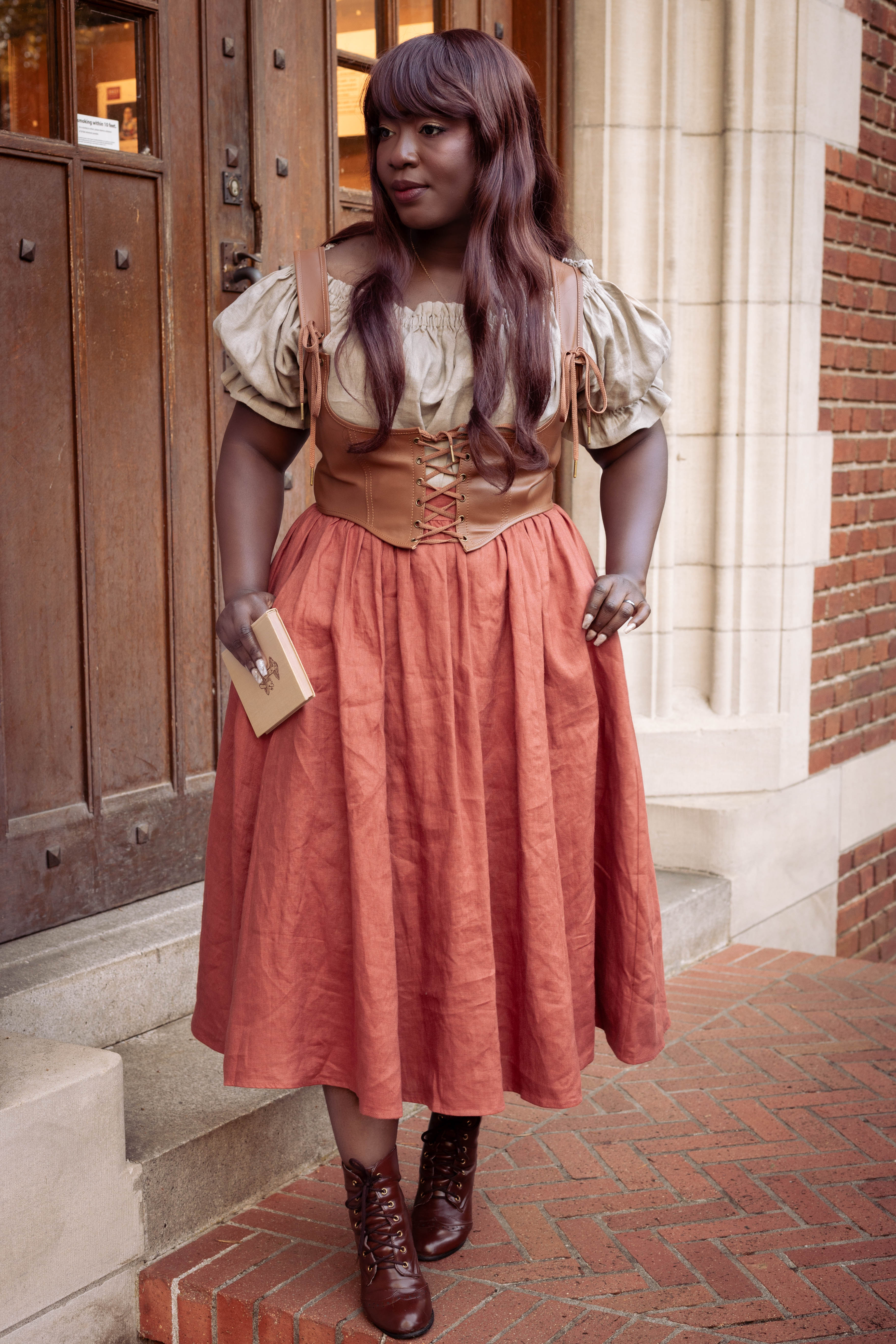 Persimmon Orange Linen Midi Skirt Final Sale French Meadows