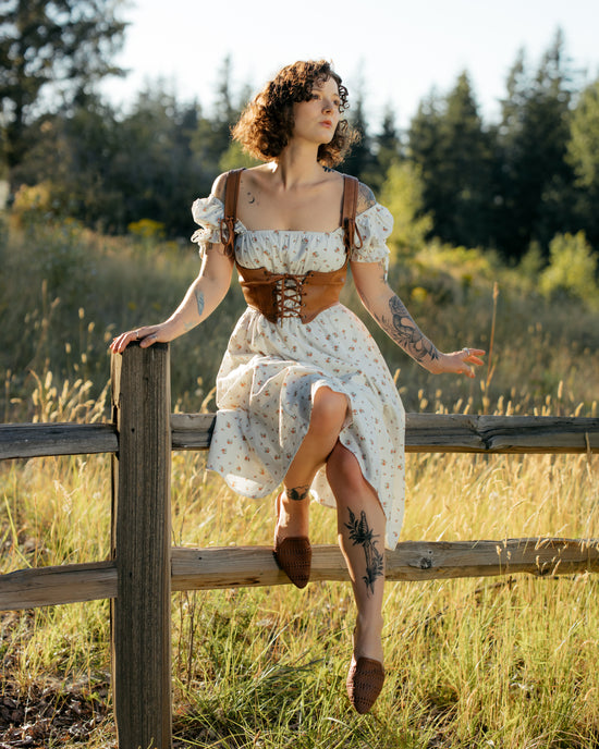 White Ditsy Floral Milkmaid Dress