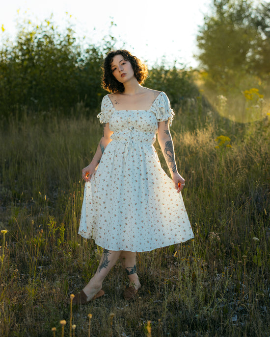 White Ditsy Floral Milkmaid Dress