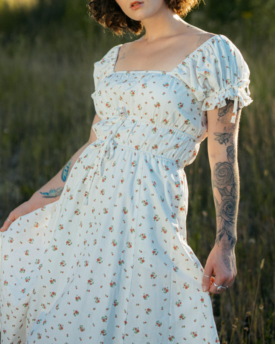 White Ditsy Floral Milkmaid Dress