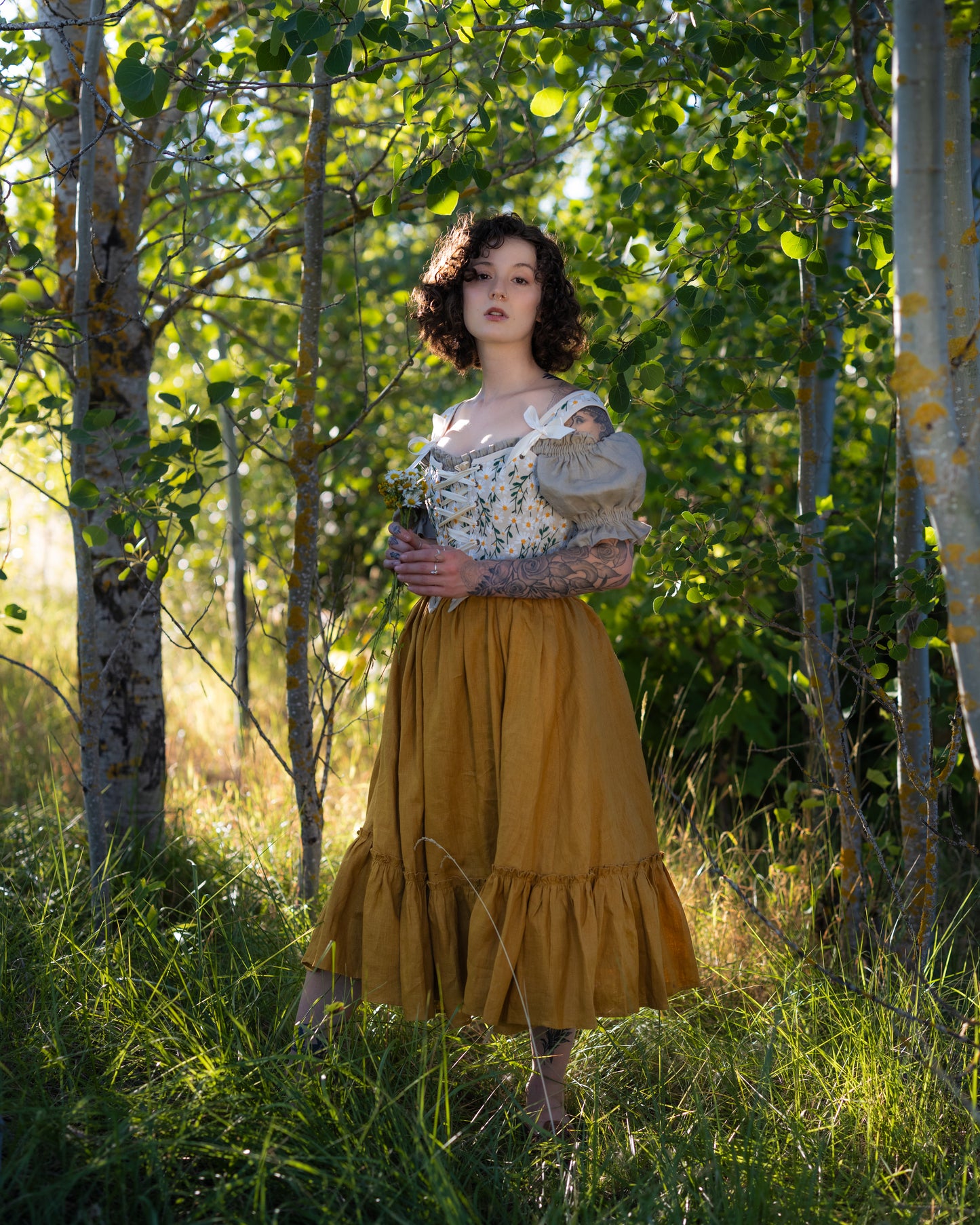 Yellow Linen Ruffle Skirt