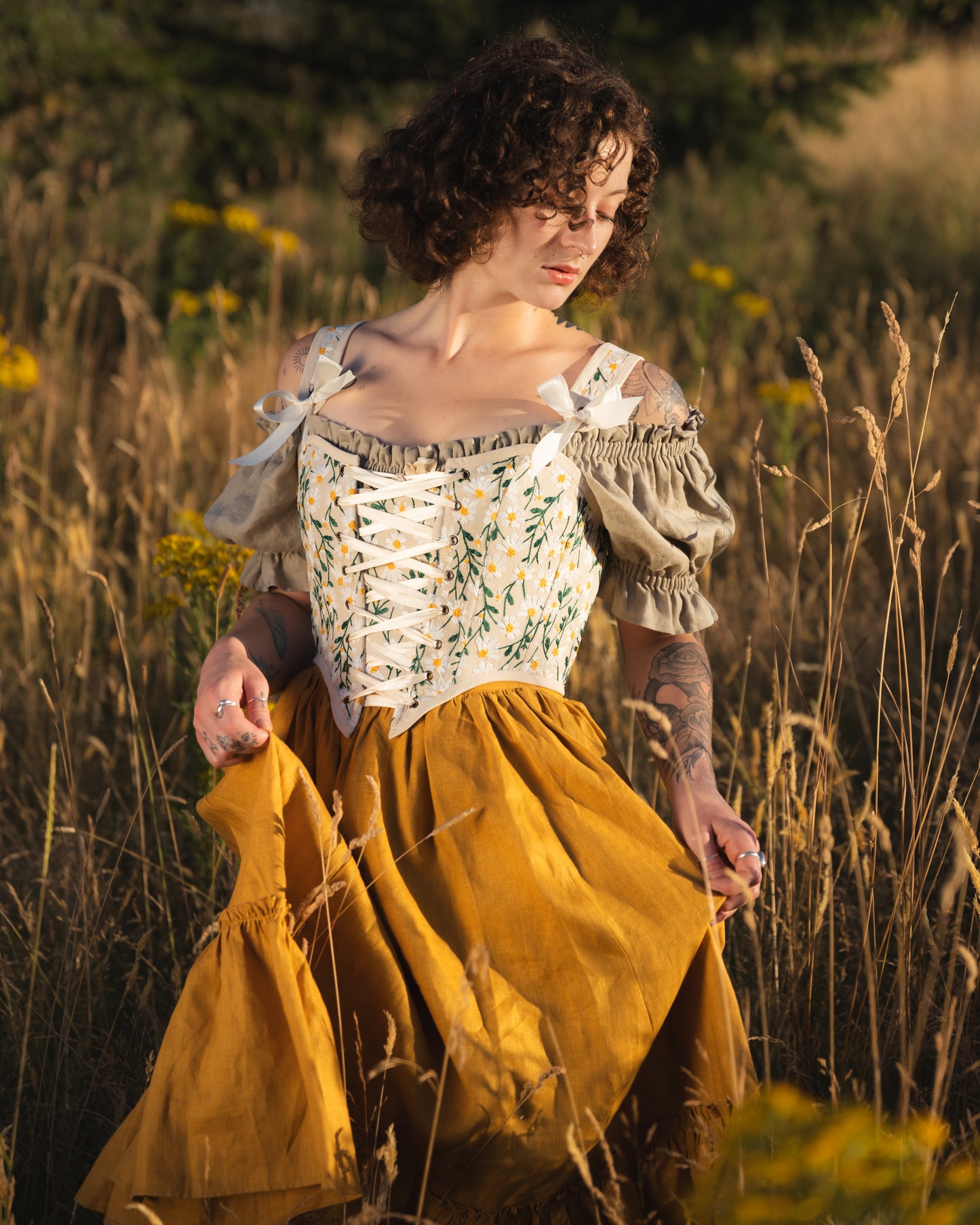 Yellow Linen Ruffle Skirt