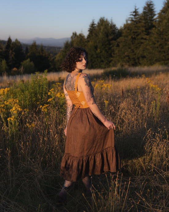 Brown Linen Ruffle Skirt