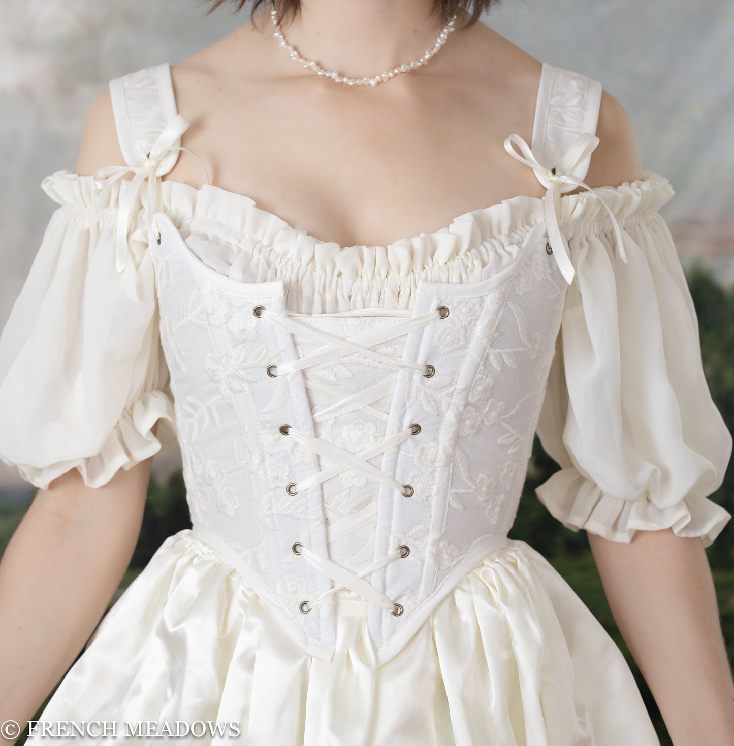 Renaissance Corset Bodice Stays in Ivory Beige Embroidered Paisley